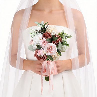 Wedding Bouquet Dusty Roses Ribbon Bow