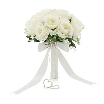 Wedding Bouquet Bride Artificial Rose Silk Ribbon Rhinestone