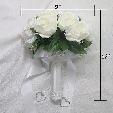 Wedding Bouquet Bride Artificial Rose Silk Ribbon Rhinestone