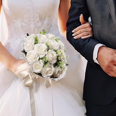 Wedding Bouquet Bride Artificial Rose Silk Ribbon