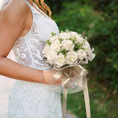 Wedding Bouquet Bride Artificial Rose Silk Ribbon