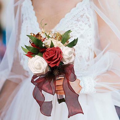 Wedding Bouquet Bride Bridesmaid Artificial Rose Silk Ribbon