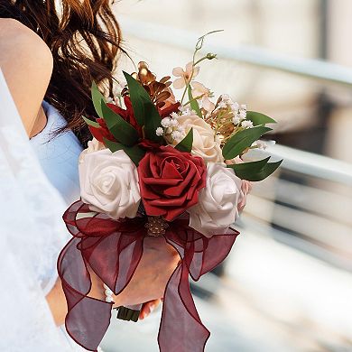 Wedding Bouquet Bride Bridesmaid Artificial Rose Silk Ribbon