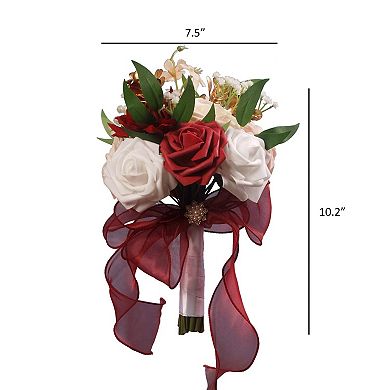 Wedding Bouquet Bride Bridesmaid Artificial Rose Silk Ribbon