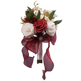 Wedding Bouquet Bride Bridesmaid Artificial Rose Silk Ribbon
