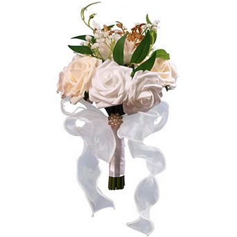 Wedding Bouquet Bride Bridesmaid Artificial Rose Silk Ribbon