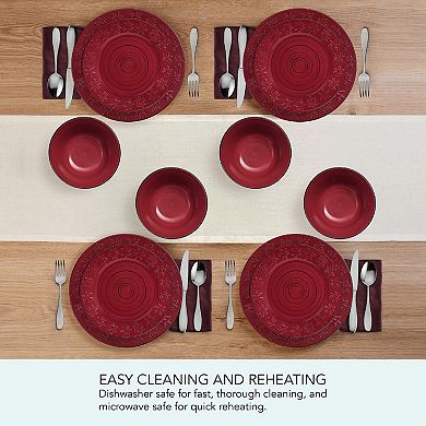 Stoneware Dinnerware Set Distressed Finish Microwave Dishwasher Safe