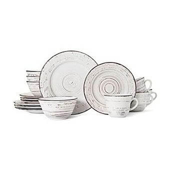 Stoneware Dinnerware Set Distressed Finish Microwave Dishwasher Safe