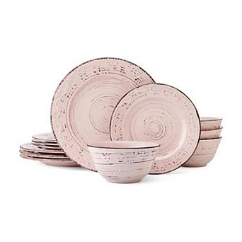 Stoneware Dinnerware Set Distressed Finish Microwave Dishwasher Safe