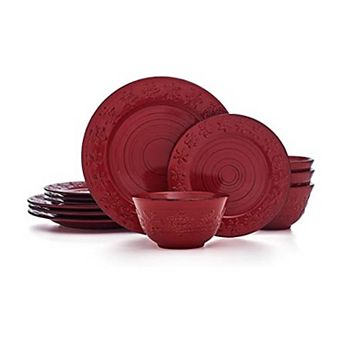 Stoneware Dinnerware Set Distressed Finish Microwave Dishwasher Safe