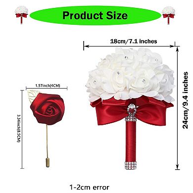 Wedding Bouquet Artificial Roses Crystal Ribbons Bride Hand Toss