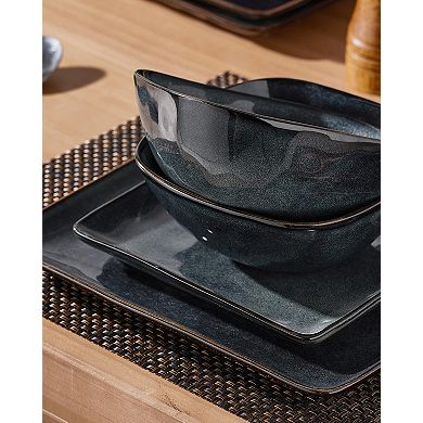 Square Dinnerware Set Reactive Glaze Microwave Safe