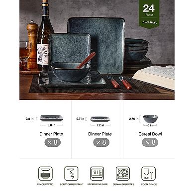 Square Dinnerware Set Reactive Glaze Microwave Safe