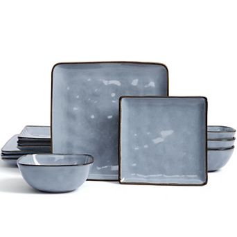 Square Dinnerware Set Reactive Glaze Microwave Safe