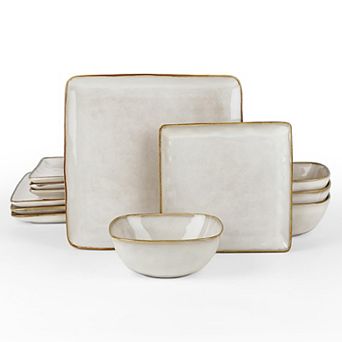 Square Dinnerware Set Reactive Glaze Microwave Safe