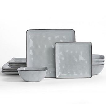 Square Dinnerware Set Reactive Glaze Microwave Safe