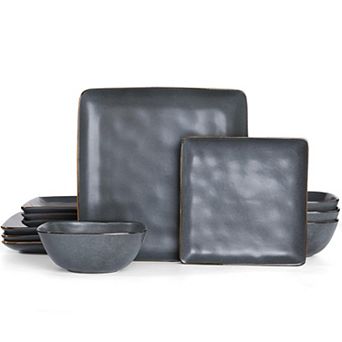 Square Dinnerware Set Reactive Glaze Microwave Safe