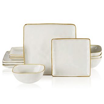 Square Dinnerware Set Reactive Glaze Microwave Safe