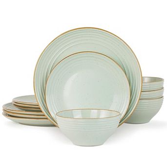 Stoneware Dinnerware Set Handcrafted Speckled Embossed Plates