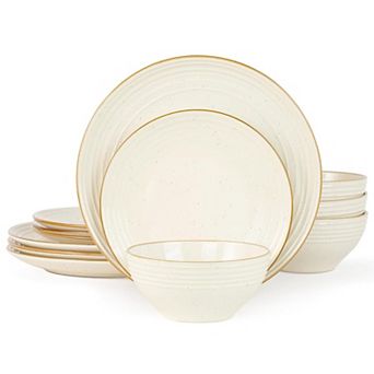 Stoneware Dinnerware Set Handcrafted Speckled Embossed Plates