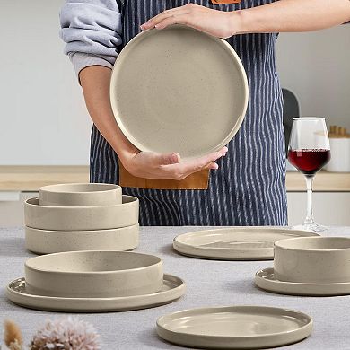 Stoneware Dinnerware Set Rustic Terracotta Bottom Dishwasher Microwave Safe