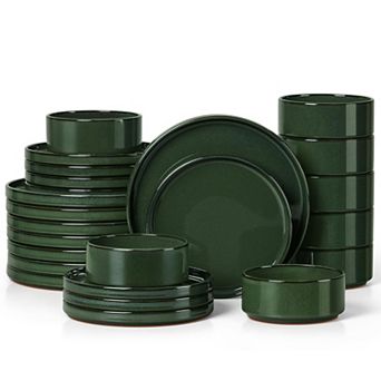 Stoneware Dinnerware Set Rustic Terracotta Bottom Dishwasher Microwave Safe