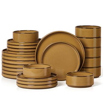 Stoneware Dinnerware Set Rustic Terracotta Bottom Dishwasher Microwave Safe