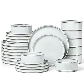 Stoneware Dinnerware Set Rustic Terracotta Bottom Dishwasher Microwave Safe