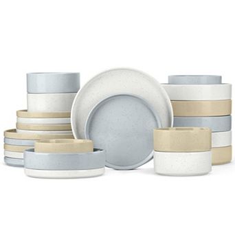 Stoneware Dinnerware Set Rustic Terracotta Bottom Dishwasher Microwave Safe