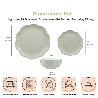 Stoneware Dinnerware Set Reactive Plates Scallop Frill