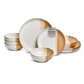 Stoneware Dinnerware Set Reactive Plates Scallop Frill