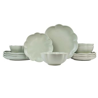 Stoneware Dinnerware Set Reactive Plates Scallop Frill