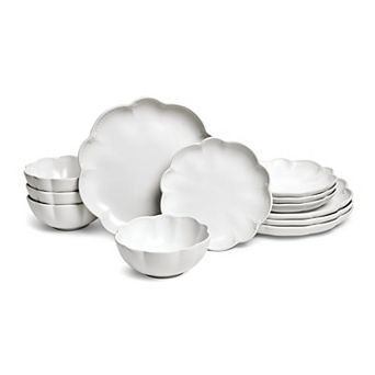 Stoneware Dinnerware Set Reactive Plates Scallop Frill