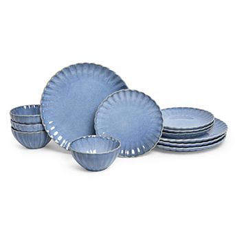 Stoneware Dinnerware Set Reactive Plates Scallop Frill