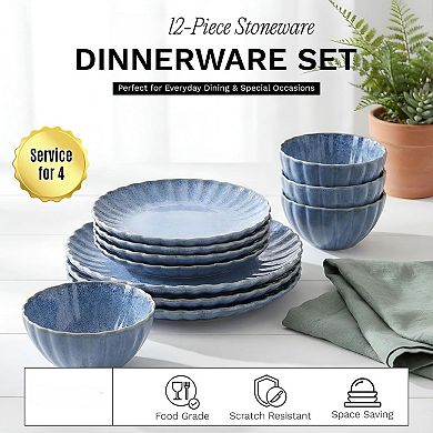 Stoneware Dinnerware Set Reactive Plates Scallop Frill