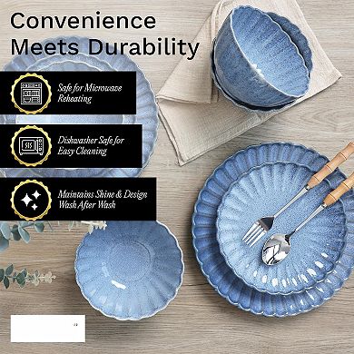 Stoneware Dinnerware Set Reactive Plates Scallop Frill