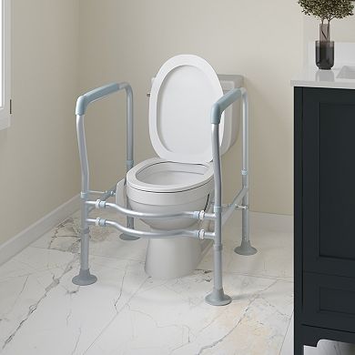 Emma and Oliver Heavy Duty Steel Frame Height Adjustable Toilet Safety Rail with Handles