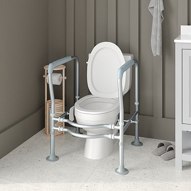 Emma and Oliver Heavy Duty Steel Frame Height Adjustable Toilet Safety Rail with Handles