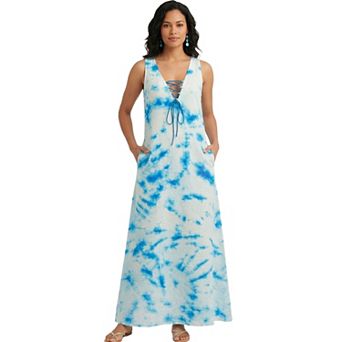 Artyska Women’s Sleeveless Maxi Dress with Lace-Up Front & Pockets