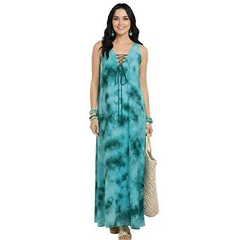 Artyska Women’s Sleeveless Maxi Dress with Lace-Up Front & Pockets