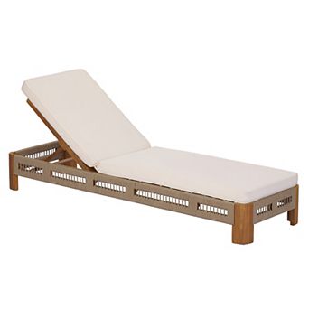 Acacia Wood Outdoor Chaise Lounge with Cushion and Adjustable Backrest for Poolside