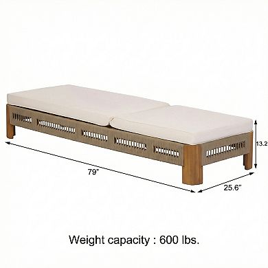 Acacia Wood Outdoor Chaise Lounge with Cushion and Adjustable Backrest for Poolside