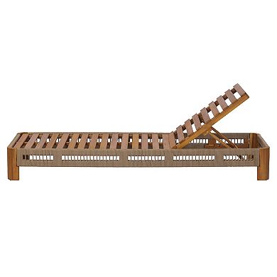 Acacia Wood Outdoor Chaise Lounge with Cushion and Adjustable Backrest for Poolside