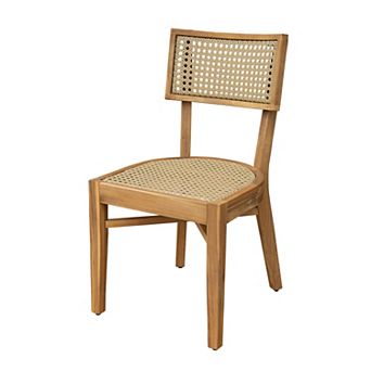 Acacia Wood Outdoor Dining Chair with Wicker Accents Weather Resistant Patio Seat