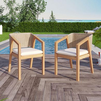 Wicker Dining Chair Set with Cushions Weather Resistant Patio Seating for Garden