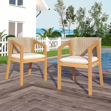 Wicker Dining Chair Set with Cushions Weather Resistant Patio Seating for Garden
