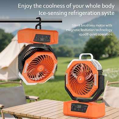 Outdoor Misting Fan, 2000mAh Rechargeable with LED Light - Remote Control - Portable - Powerful
