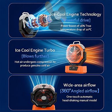 Outdoor Misting Fan, 2000mAh Rechargeable with LED Light - Remote Control - Portable - Powerful