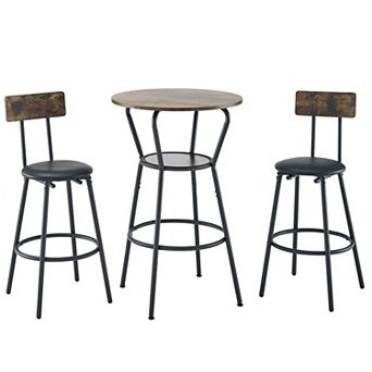 Outdoor Bar Table and Stool Set with Shelf and Upholstered Backrest for Patio Bar