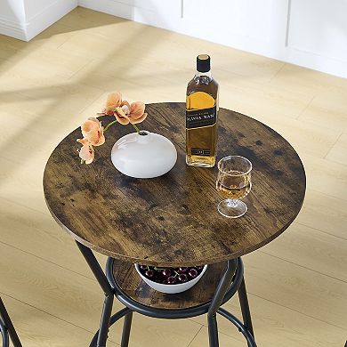Outdoor Bar Table and Stool Set with Shelf and Upholstered Backrest for Patio Bar